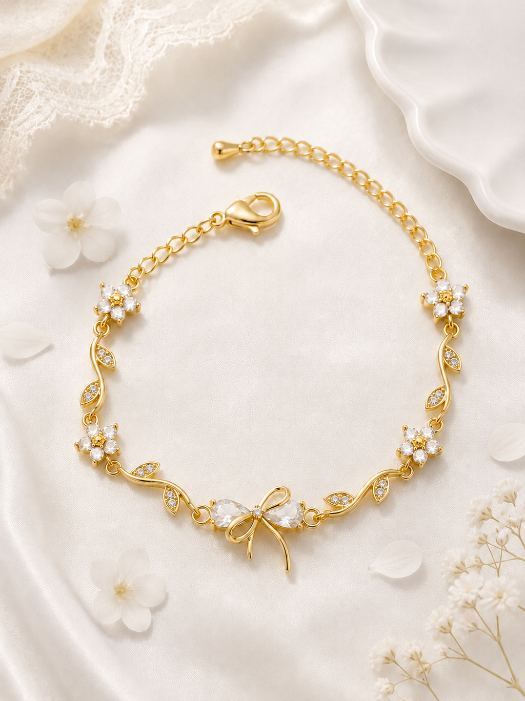 Gold Plated Zircon Bow Bracelet for Women