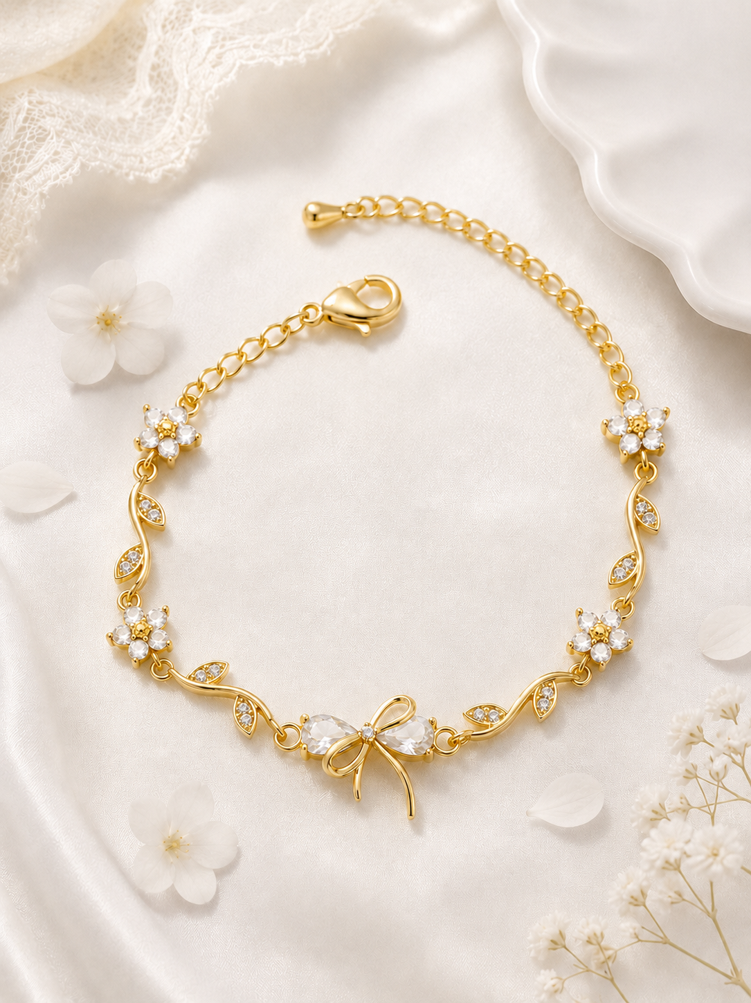 Gold Plated Zircon Bow Bracelet for Women