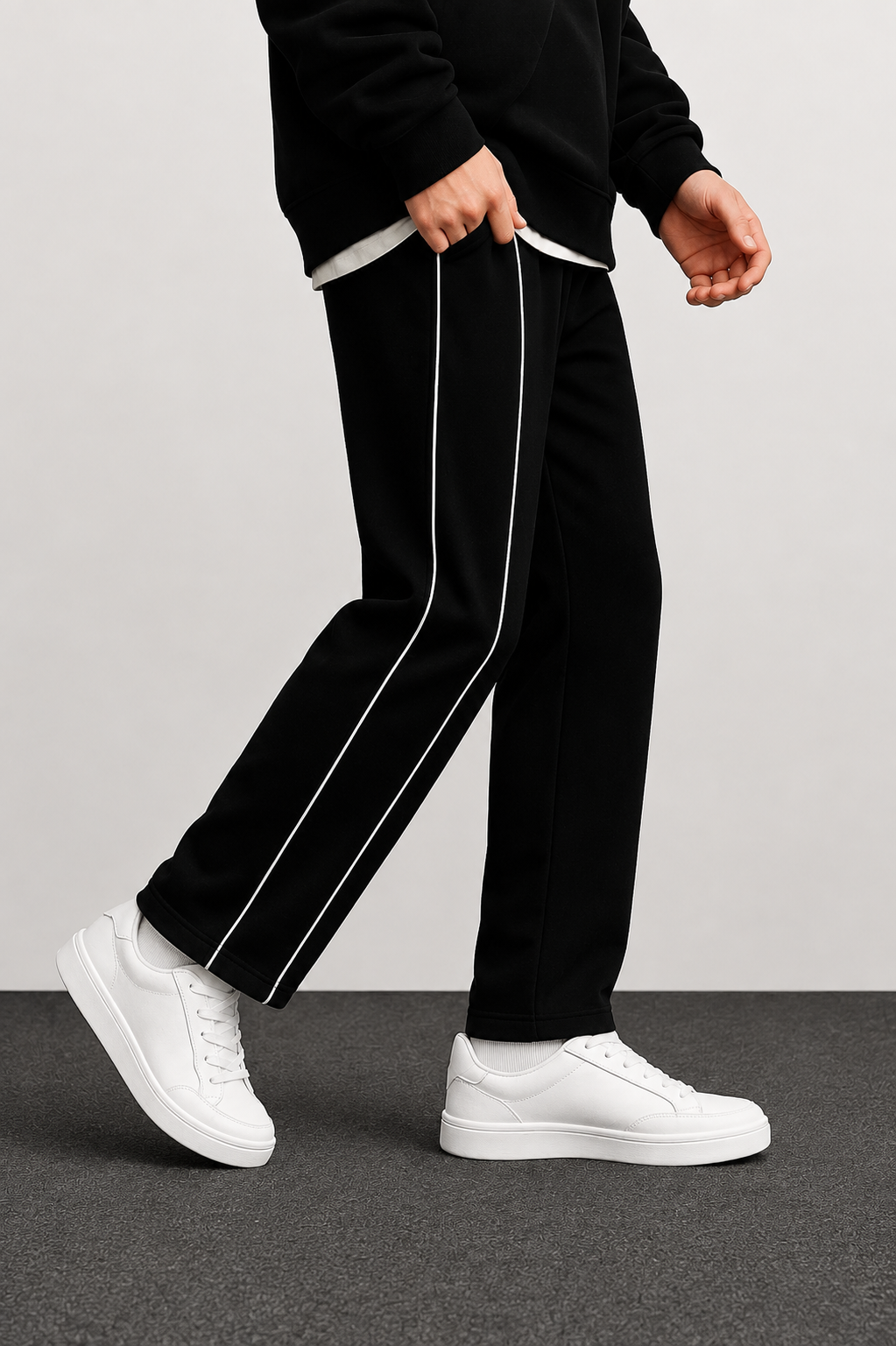 Men’s Relaxed Side-Piped Baggy Trousers - Cotton Terry | Humraaz Wear