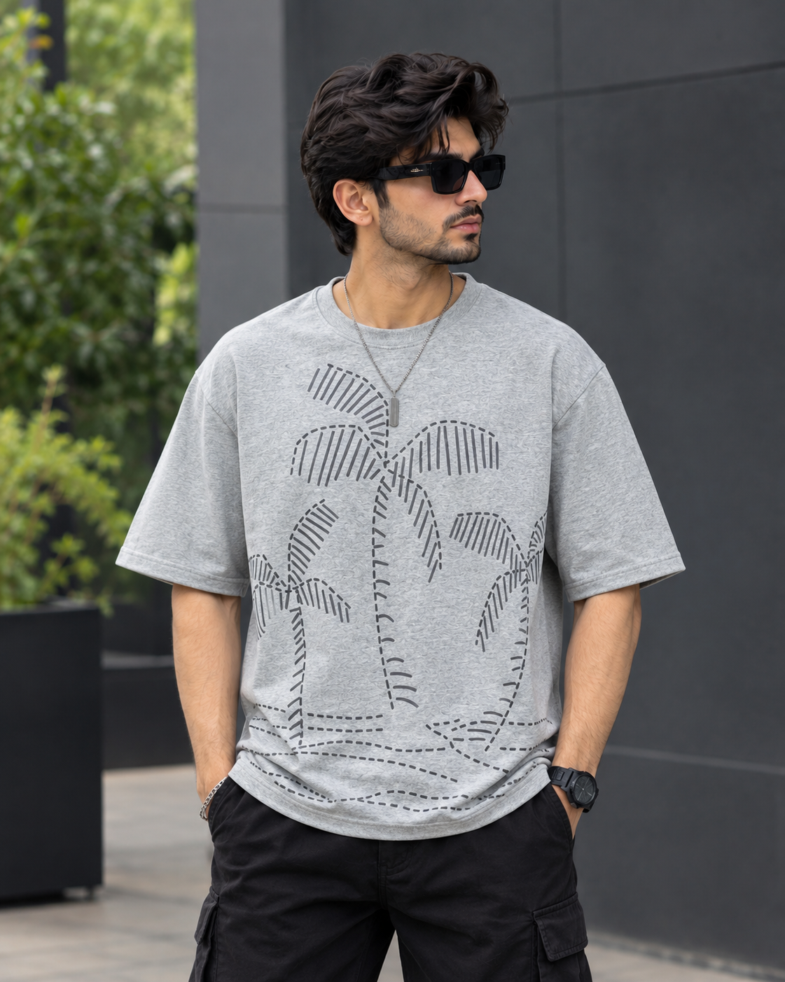 Palm Tree Graphic  printed Droshoulder