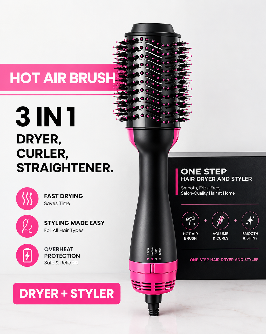 3-in-1 Hot Air Brush Hair Straightener & Styler for Women