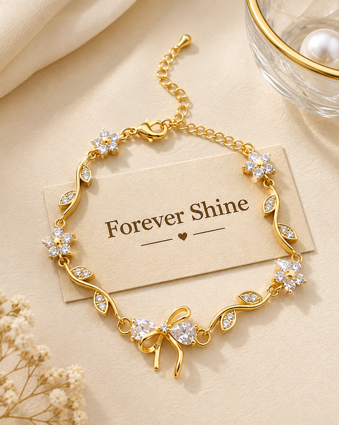 Gold Plated Zircon Bow Bracelet for Women