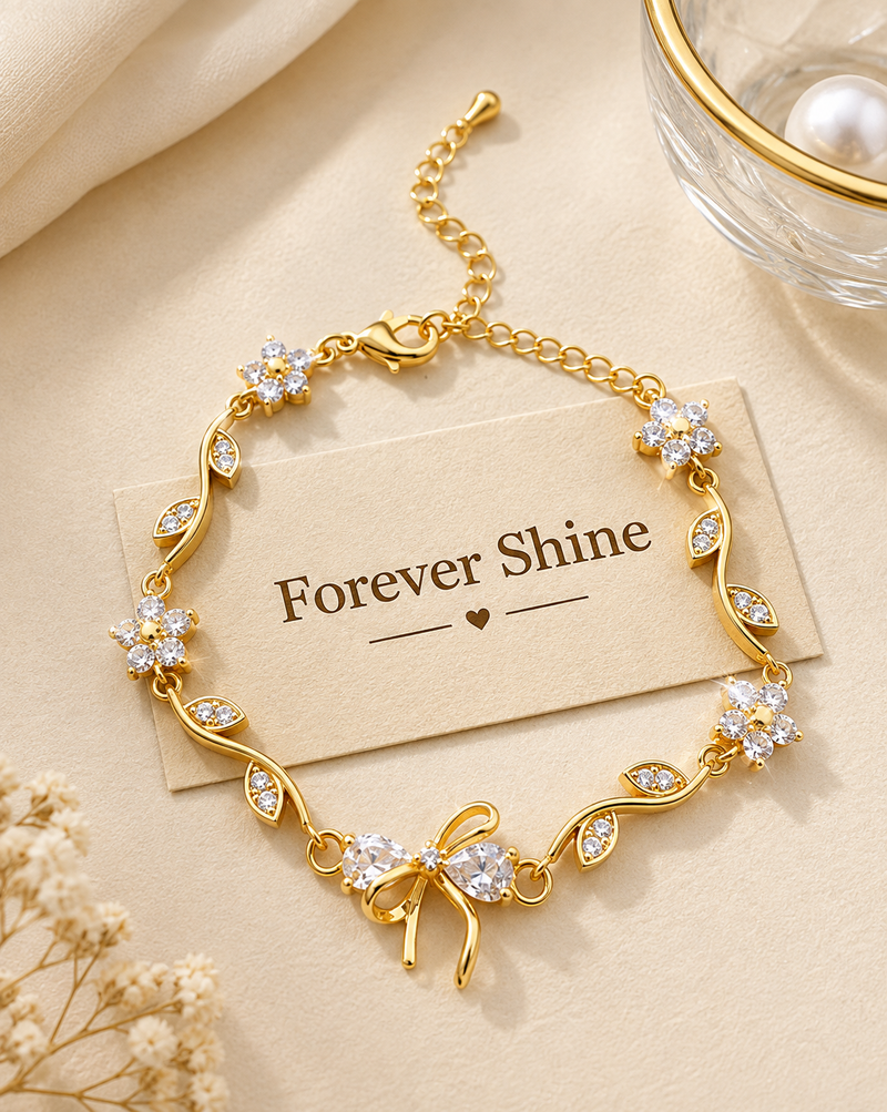 Gold Plated Zircon Bow Bracelet for Women
