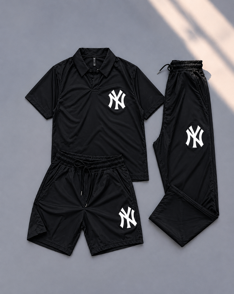 3-Piece NY Printed Collar Style Track Suit – Premium Polyester Dry Fit | Viora Wear