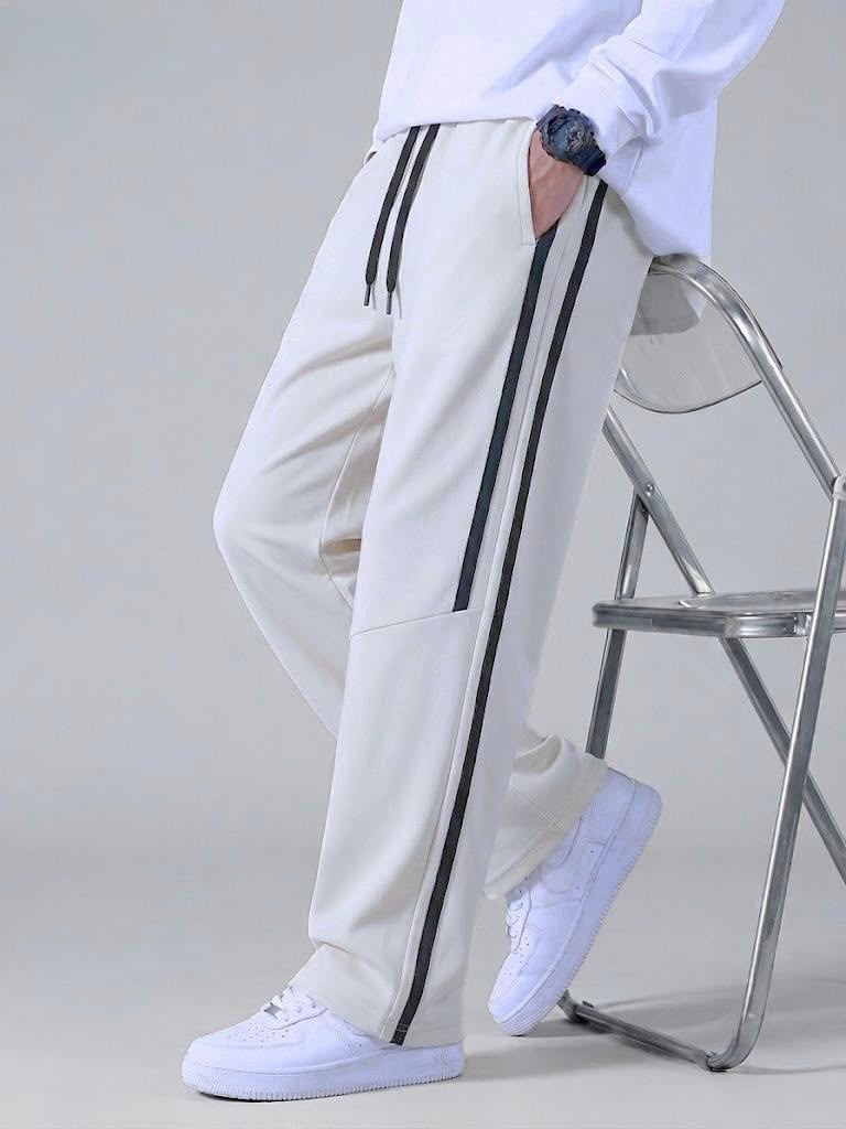 Side Stripe Baggy Trousers for Men – Premium Cotton Terry Relaxed Fit | HUMRAAZ WEAR