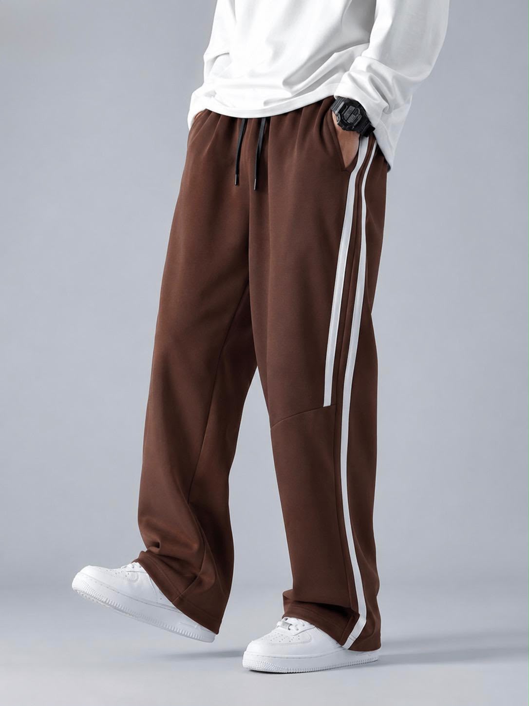 Side Stripe Baggy Trousers for Men – Premium Cotton Terry Relaxed Fit | HUMRAAZ WEAR