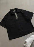 Korean Full Zip Oversized Shirt – Premium Fine Terry | Trendy Relaxed Fit Streetwear