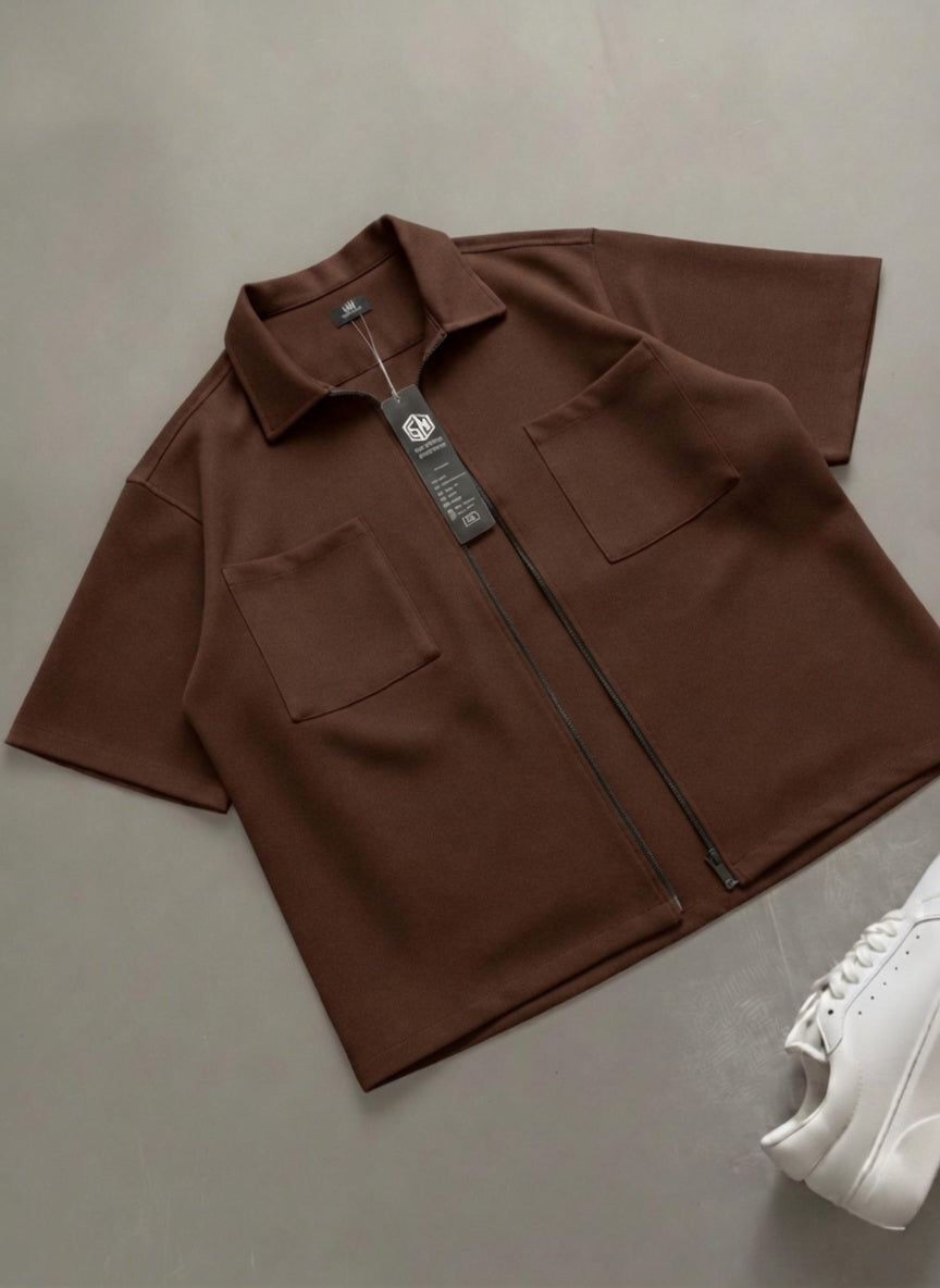 Korean Full Zip Oversized Shirt – Premium Fine Terry | Trendy Relaxed Fit Streetwear
